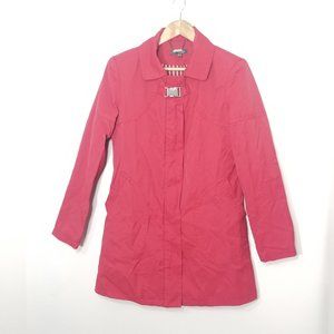 Suka Bright Red Snap Zip Front Coat Lined Jacket Cotton Blend Trench Buckle Med
